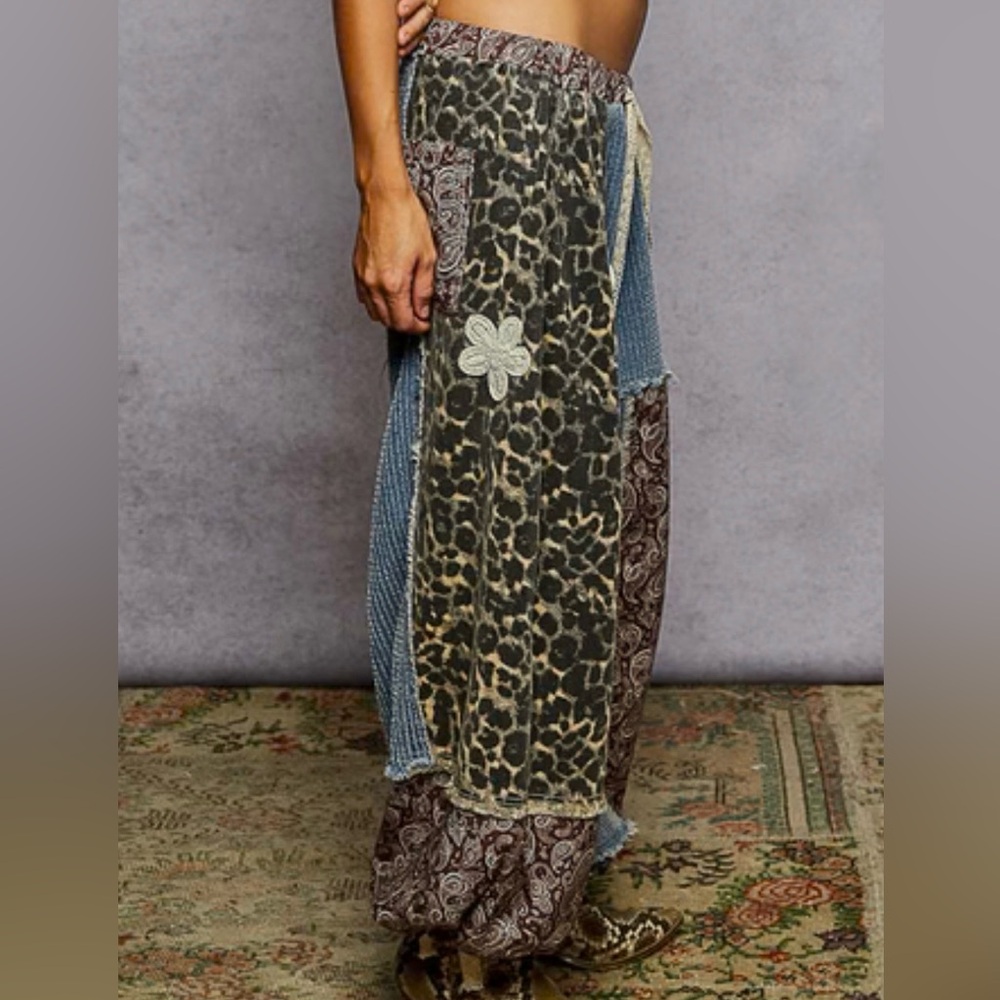 Pol Patchwork Denim And Leopard Print Joggers - image 2